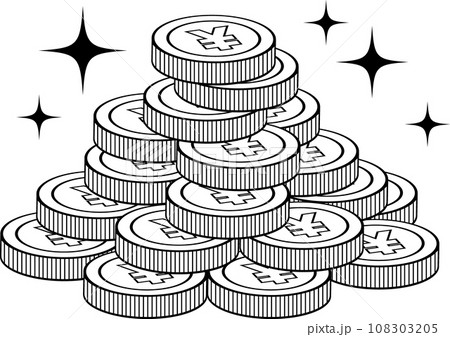 積みあげた￥マークのついた円コイン塊イラスト 108303205