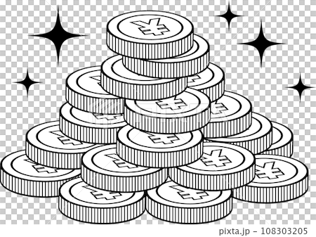 積みあげた￥マークのついた円コイン塊イラスト 108303205