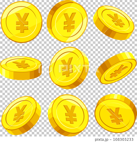 Yen coin with a ¥ mark at a different angle Yen coin with a ¥ mark at a different angle 108303233