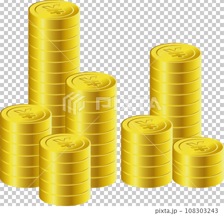 まっすぐ積みあがる¥マークのついた円コインイラスト まっすぐ積みあがる¥マークのついた円コインイラスト 108303243
