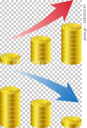 まっすぐ積みあがる$マークのついた円コイングラフ上下 まっすぐ積みあがる$マークのついた円コイングラフ上下 108303245