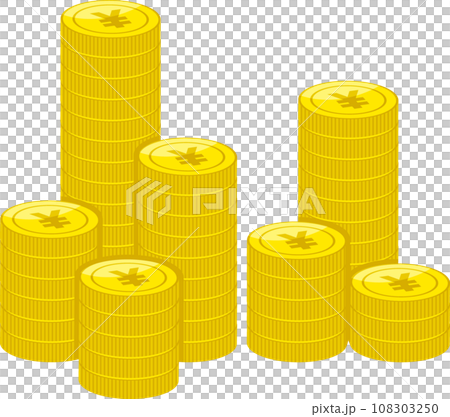 まっすぐ積みあがる¥マークのついた円コインイラスト まっすぐ積みあがる¥マークのついた円コインイラスト 108303250