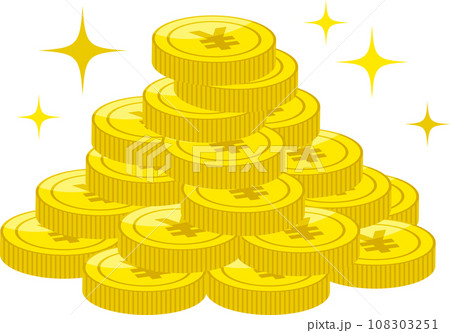 積みあげた￥マークのついた円コイン塊イラスト 108303251