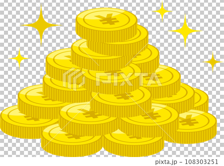 積みあげた￥マークのついた円コイン塊イラスト 108303251