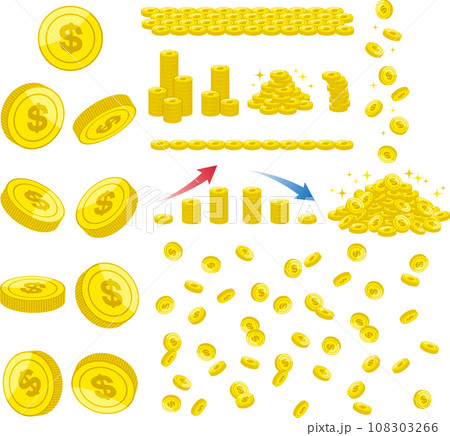 ＄マークのついたドルコインのイラストセットまとめ 108303266