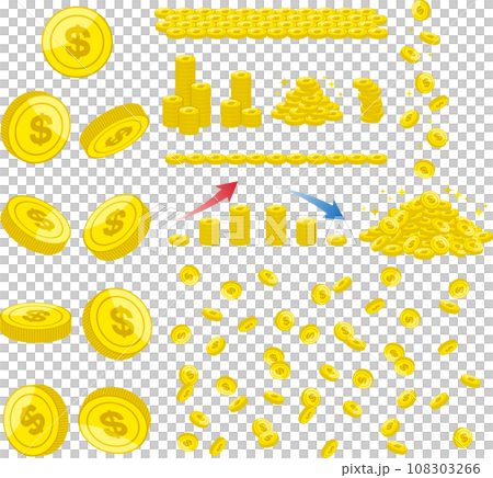 ＄マークのついたドルコインのイラストセットまとめ 108303266