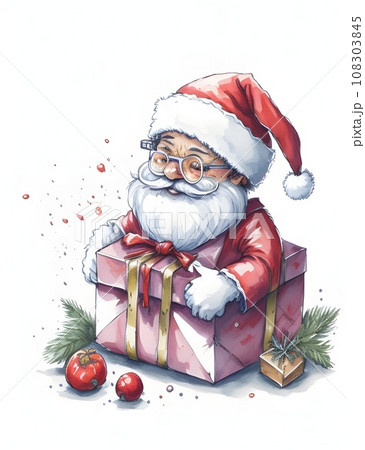 Santa claus with gift box and Christmas tree on white background. Santa claus with gift box and Christmas tree on white background. 108303845