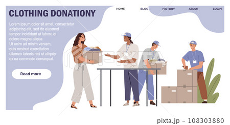 Clothes donation. Vector illustration. Donating clothes is practical way to help refugees and those displaced Clothes donations offer social support to vulnerable communities The clothes donation Clothes donation. Vector illustration. Donating clothes is practical way to help refugees and those displaced Clothes donations offer social support to vulnerable communities The clothes donation 108303880