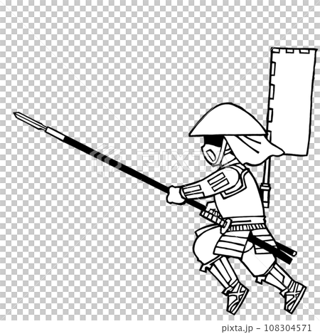 Ashigaru (spear charge, right 1 flag, monochrome) 108304571
