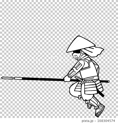 足軽（ヤリ突撃・右2・モノクロ 108304574