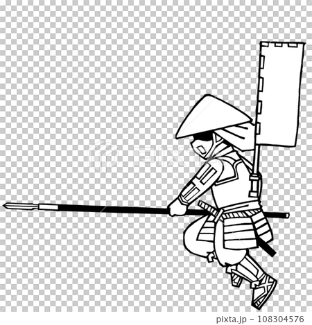 足軽(ヤリ突撃・右2旗・モノクロ 足軽(ヤリ突撃・右2旗・モノクロ 108304576