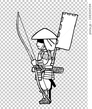 Ashigaru (bow, horizontal right flag, monochrome) 108304594