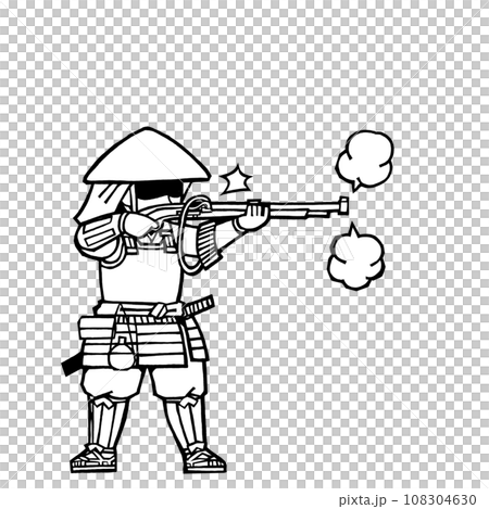 足軽（鉄砲はなつ・左・モノクロ 108304630