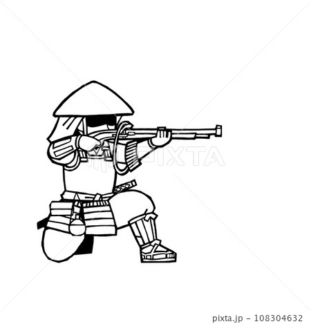 足軽(鉄砲・左座・モノクロ 足軽(鉄砲・左座・モノクロ 108304632