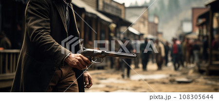Generative ai illustration of american town wild west fighter 108305644