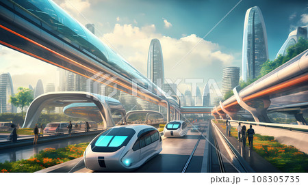 Futuristic City Advanced Transportation Realistic Illustration Futuristic City Advanced Transportation Realistic Illustration 108305735