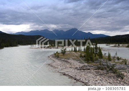 Landscape of Canada with river and Mountains. Jasper National Park, Alberta, Canada. Landscape of Canada with river and Mountains. Jasper National Park, Alberta, Canada. 108305781