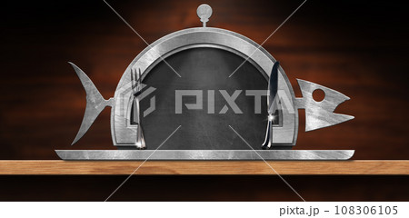 Template for a Fish Menu - Empty Blackboard on a Wooden Table Template for a Fish Menu - Empty Blackboard on a Wooden Table 108306105