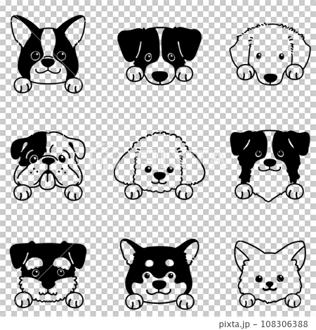 Simple and cute dog face illustration set, only the main lines are white Simple and cute dog face illustration set, only the main lines are white 108306388