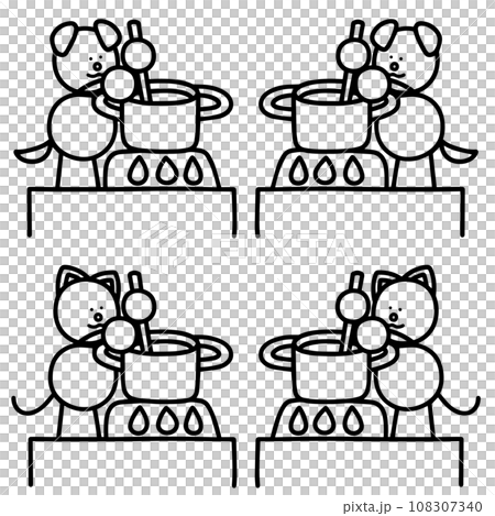 狗和貓在鍋裡做飯的線畫集 — 狗和貓 狗和貓在鍋裡做飯的線畫集 — 狗和貓 108307340