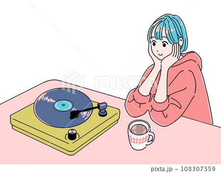 レコードを聴く女の子 108307359