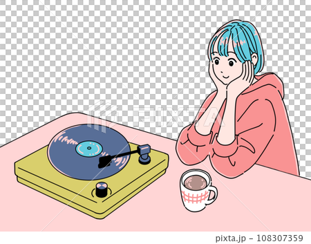 レコードを聴く女の子 108307359
