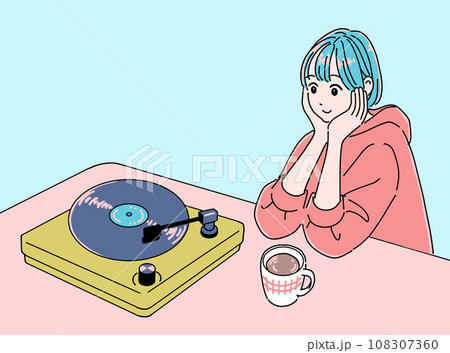レコードを聴く女の子 108307360