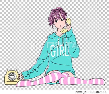 80 年代動漫風格的女孩打電話 108307363