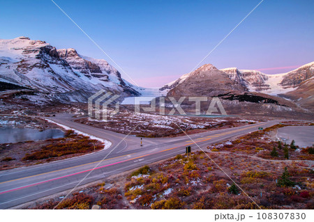 View of Athabasca Glacier at Columbia Icefield Parkway in Jasper National Park ,Canada 108307830