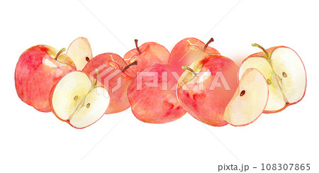 並んだたくさんのりんご　水彩イラスト 108307865