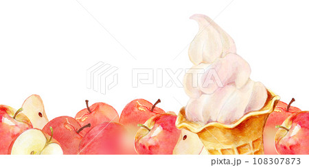 並んだたくさんのりんご　水彩イラスト 108307873