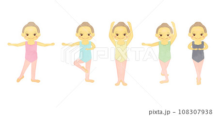 かわいい女の子のバレエレッスンイラストセット 02 108307938