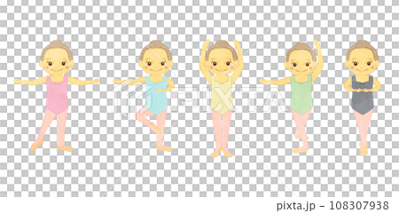 かわいい女の子のバレエレッスンイラストセット 02 108307938