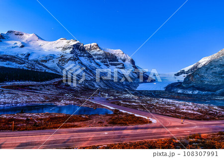 View of Athabasca Glacier at Columbia Icefield Parkway in Jasper National Park ,Canada View of Athabasca Glacier at Columbia Icefield Parkway in Jasper National Park ,Canada 108307991