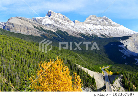 The road 93 beautiful "Icefield Parkway" in Autumn Jasper National park,Canada The road 93 beautiful "Icefield Parkway" in Autumn Jasper National park,Canada 108307997