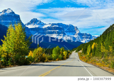 The road 93 beautiful "Icefield Parkway" in Autumn Jasper National park,Canada The road 93 beautiful "Icefield Parkway" in Autumn Jasper National park,Canada 108307999