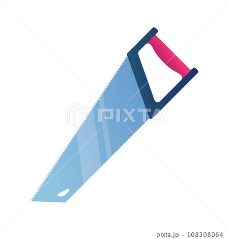 Handsaw icon in cartoon style. Carpentry hand tool element isolated on white background. Steel hacksaw pictogram for DIY store website. Professional woodworking instrument vector illustration. 108308064