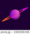 A planet surrounded by rings isolated on a dark background 108308106