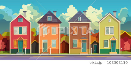 modern scandinavian houses street at sunny day 108308150