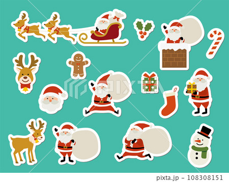 ステッカー風サンタクロースのイラストセット 108308151