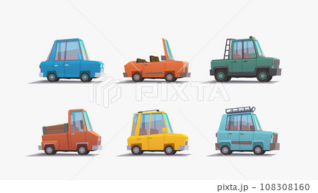 cabriolet and others colorful vehicles in set 108308160