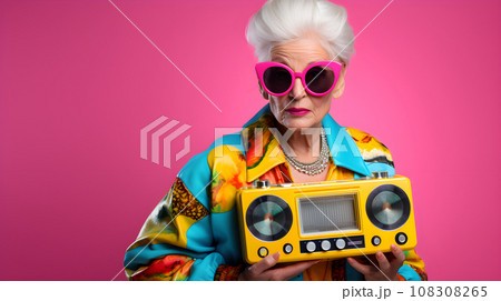 senior female in bright clothes 108308265