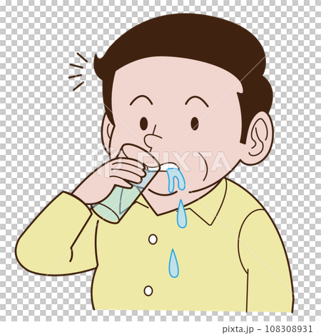 水を飲むと片方から零れる 108308931