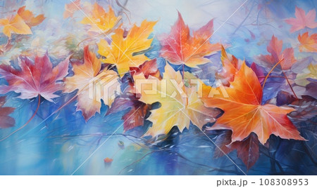 Colorful autumn leaves fallen on the water 108308953
