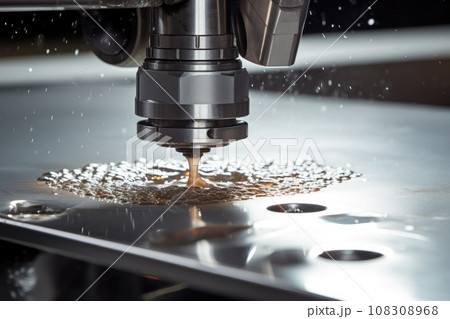 Machine using water pressure to cut through stainless steel materials Machine using water pressure to cut through stainless steel materials 108308968