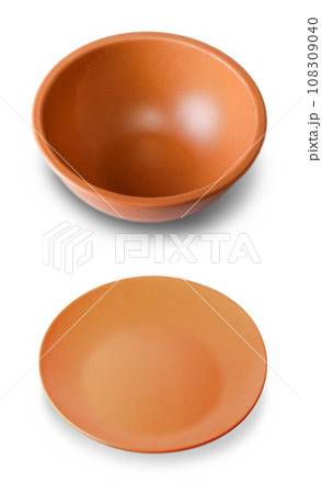 Clay saucer for products on a white background Clay saucer for products on a white background 108309040