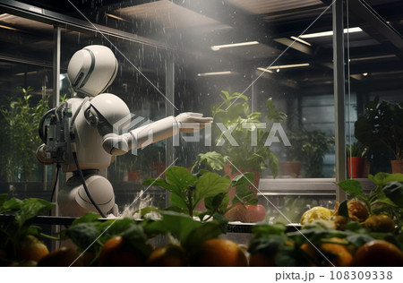 Agriculture undergoes a futuristic transformation with robotic caregivers. Generative AI. 108309338
