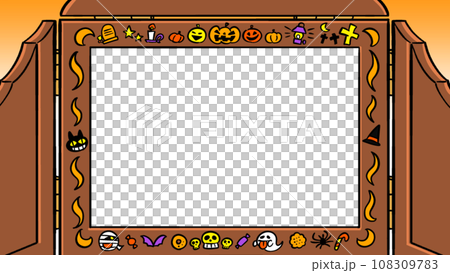 Paper story frame with Halloween pattern on an orange background Paper story frame with Halloween pattern on an orange background 108309783