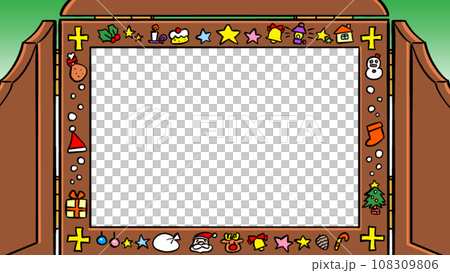 背景が緑色のクリスマス柄の紙芝居枠 108309806