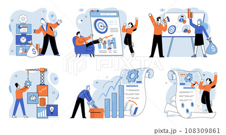 Business development. Vector illustration. Job seekers navigate competitive job market with diligence Business Concept illustrations convey intricate ideas effectively Men and women excel in diverse 108309861